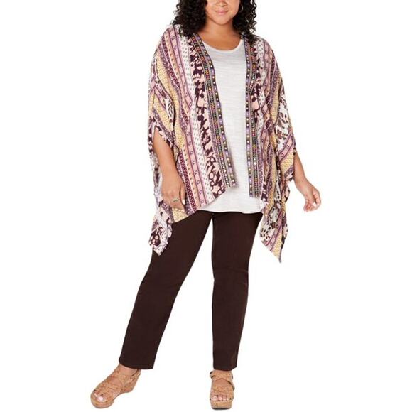 NEW Style & Co. Womens Plus Printed Embroidered Kimono Purple - Various Sizes - Picture 1 of 6